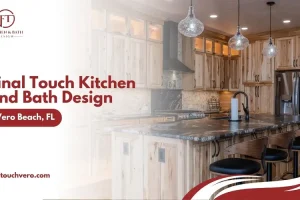 Remodeled Vero Beach kitchen by Final Touch Kitchen and Bath Design with custom cabinetry, granite countertops, and island seating