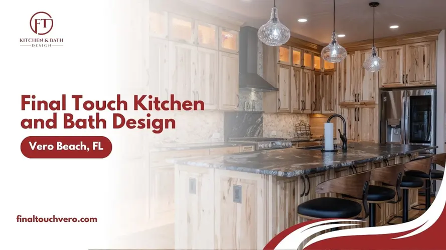 Remodeled Vero Beach kitchen by Final Touch Kitchen and Bath Design with custom cabinetry, granite countertops, and island seating