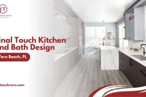 Modern kitchen with marble countertops and wood cabinets in Vero Beach, FL