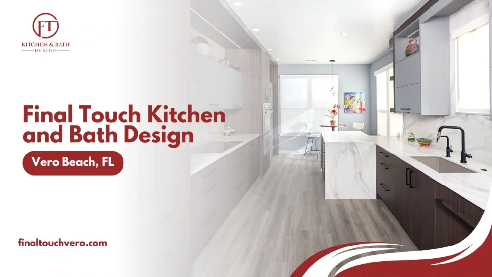 Modern kitchen with marble countertops and wood cabinets in Vero Beach, FL